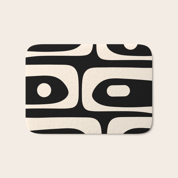Mid Century Modern Piquet Abstract Pattern in Black and Almond Cream Bath Mat Gallery Image 1
