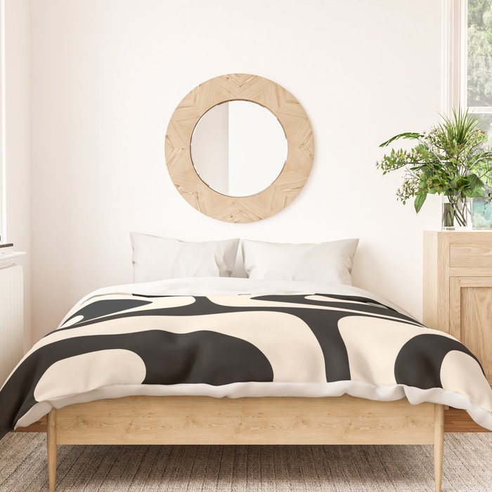 Mid Century Modern Piquet Abstract Pattern in Black and Almond Cream Duvet Cover Gallery Image 3
