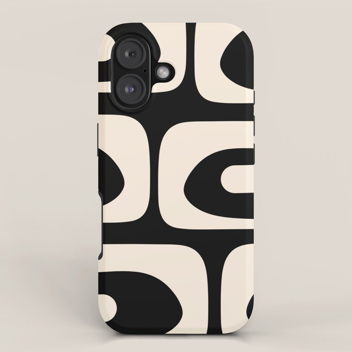 Mid Century Modern Piquet Abstract Pattern in Black and Almond Cream iPhone Case Gallery Image 1