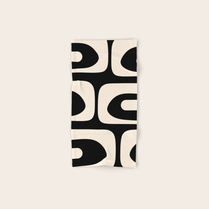 Mid Century Modern Piquet Abstract Pattern in Black and Almond Cream Bath Towel Gallery Image 1