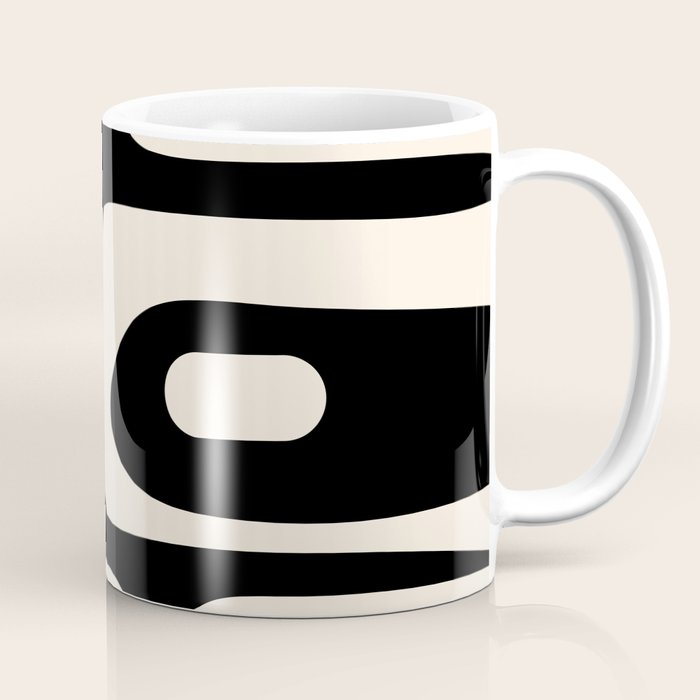 Mid Century Modern Piquet Abstract Pattern in Black and Almond Cream Coffee Mug Gallery Image 1