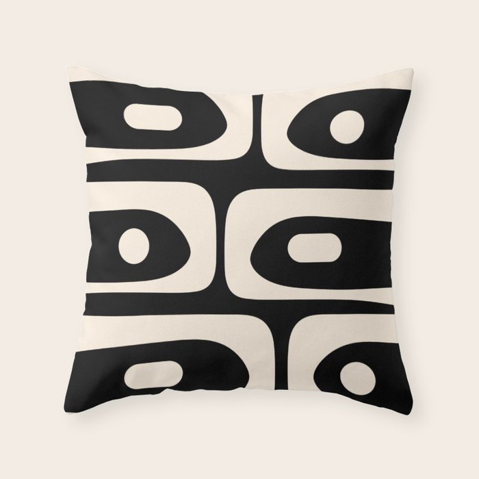 Mid Century Modern Piquet Abstract Pattern in Black and Almond Cream Throw Pillow Gallery Image 1