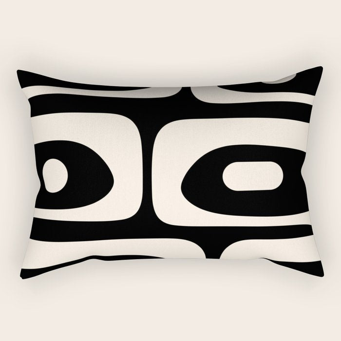 Mid Century Modern Piquet Abstract Pattern in Black and Almond Cream Rectangular Pillow Gallery Image 1