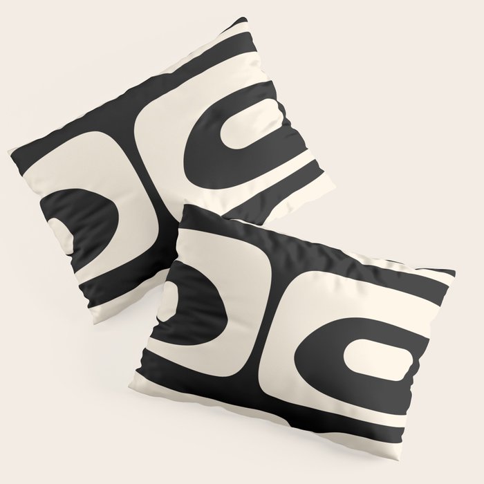 Mid Century Modern Piquet Abstract Pattern in Black and Almond Cream Pillow Sham Gallery Image 3