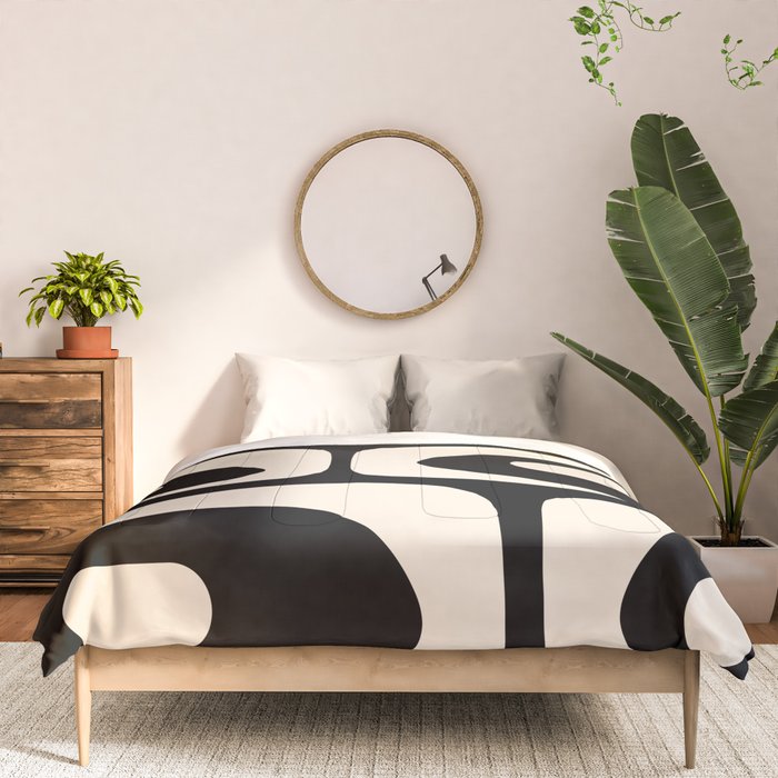 Mid Century Modern Piquet Abstract Pattern in Black and Almond Cream Comforter Gallery Image 3