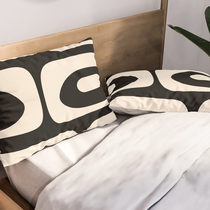 Mid Century Modern Piquet Abstract Pattern in Black and Almond Cream Pillow Sham Gallery Image 2