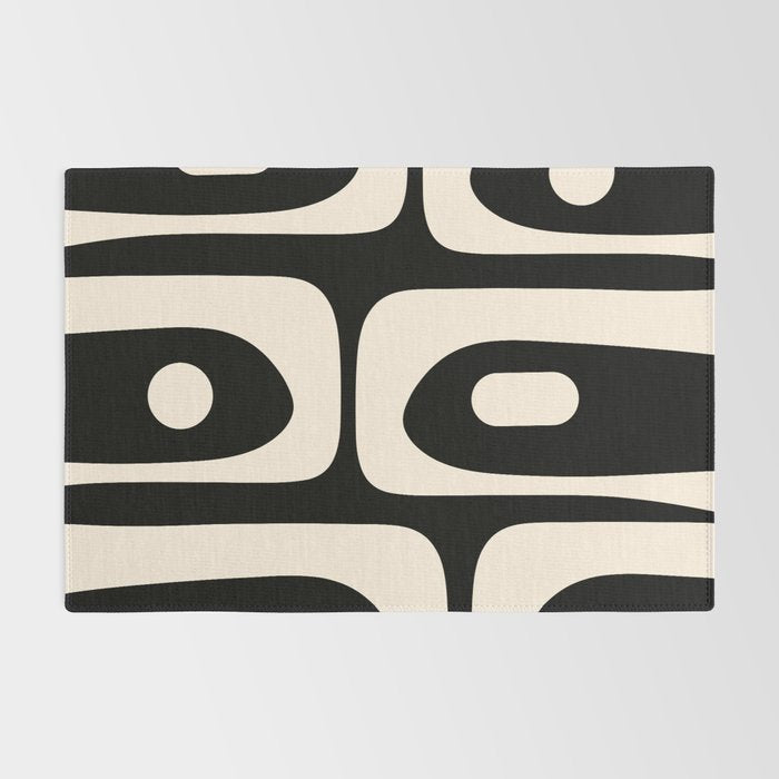 Mid Century Modern Piquet Abstract Pattern in Black and Almond Cream Rug Gallery Image 2