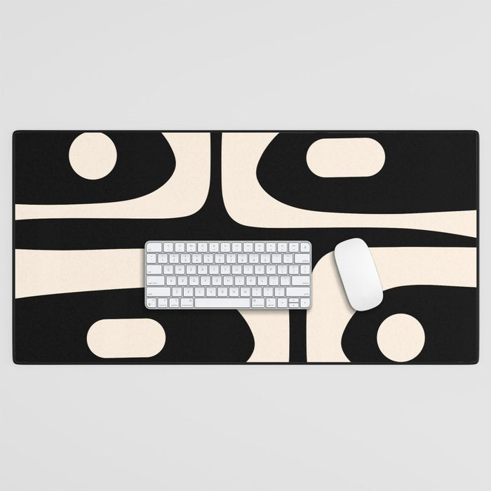 Mid Century Modern Piquet Abstract Pattern in Black and Almond Cream Desk Mat Gallery Image 1