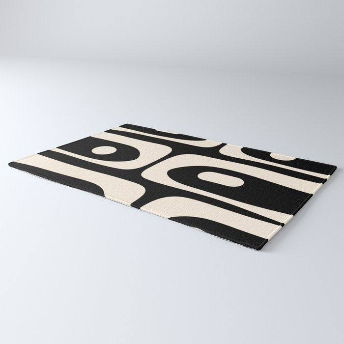 Mid Century Modern Piquet Abstract Pattern in Black and Almond Cream Rug Gallery Image 3