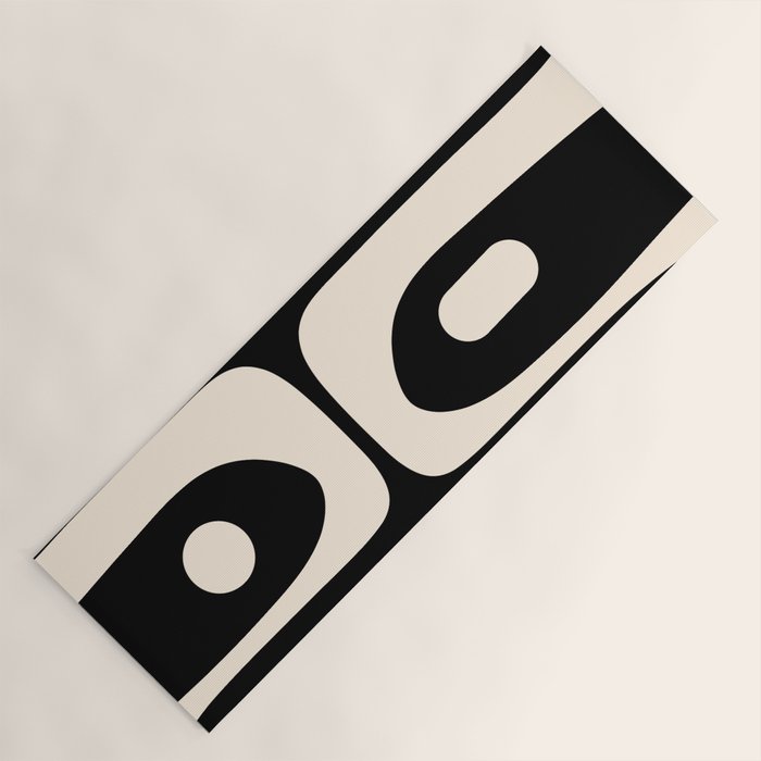 Mid Century Modern Piquet Abstract Pattern in Black and Almond Cream Yoga Mat Gallery Image 1