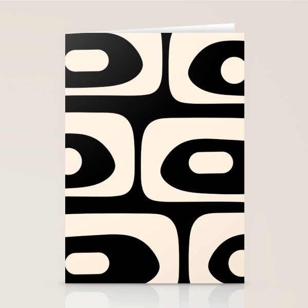 Mid Century Modern Piquet Abstract Pattern in Black and Almond Cream Stationery Card Gallery Image 1