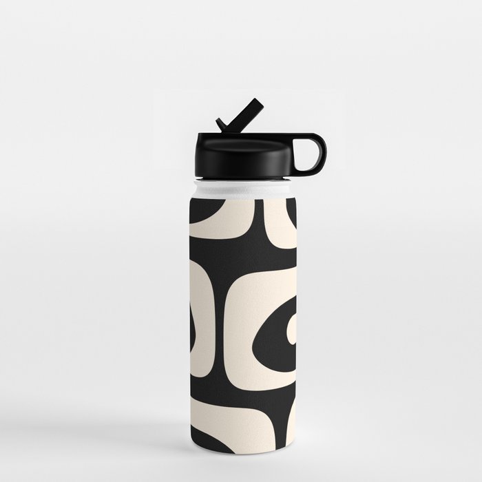 Mid Century Modern Piquet Abstract Pattern in Black and Almond Cream Water Bottle Gallery Image 1