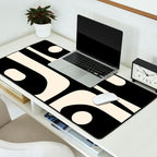 Mid Century Modern Piquet Abstract Pattern in Black and Almond Cream Desk Mat Gallery Image 2