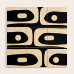 Mid Century Modern Piquet Abstract Pattern in Black and Almond Cream Wood Wall Art Gallery Image 1
