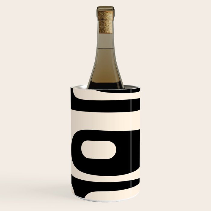 Mid Century Modern Piquet Abstract Pattern in Black and Almond Cream Wine Chiller Gallery Image 3