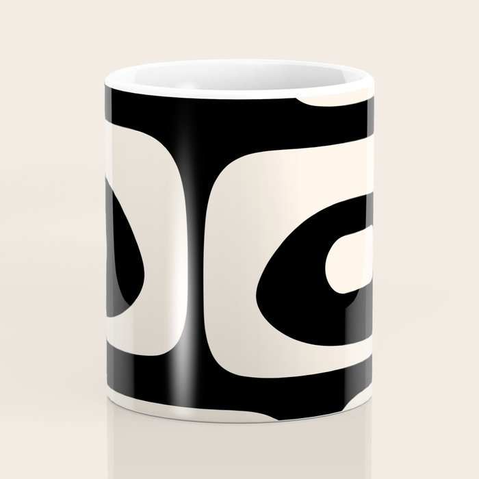 Mid Century Modern Piquet Abstract Pattern in Black and Almond Cream Coffee Mug Gallery Image 4