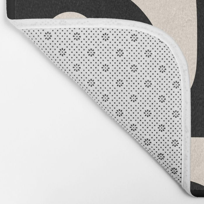 Mid Century Modern Piquet Abstract Pattern in Black and Almond Cream Bath Mat Gallery Image 2