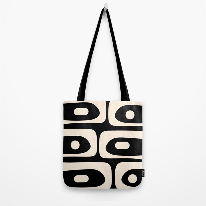Mid Century Modern Piquet Abstract Pattern in Black and Almond Cream Tote Bag Gallery Image 2