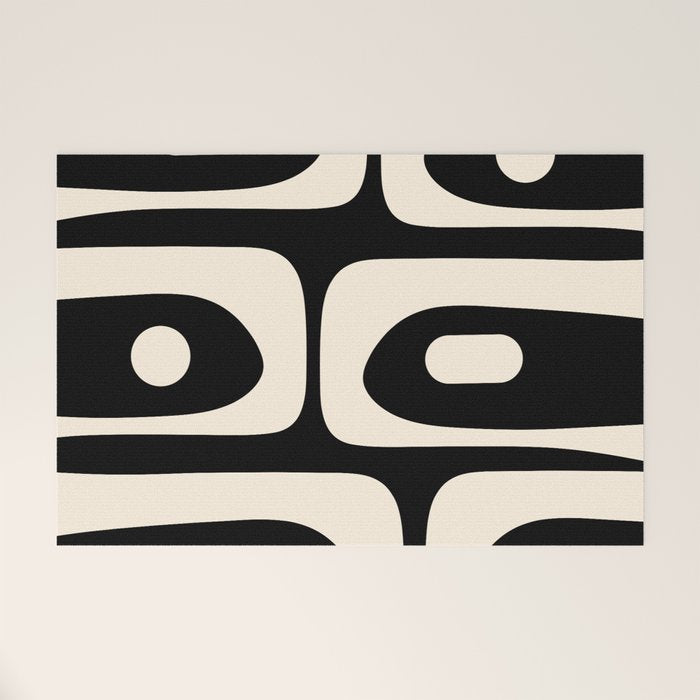 Mid Century Modern Piquet Abstract Pattern in Black and Almond Cream Welcome Mat Gallery Image 1