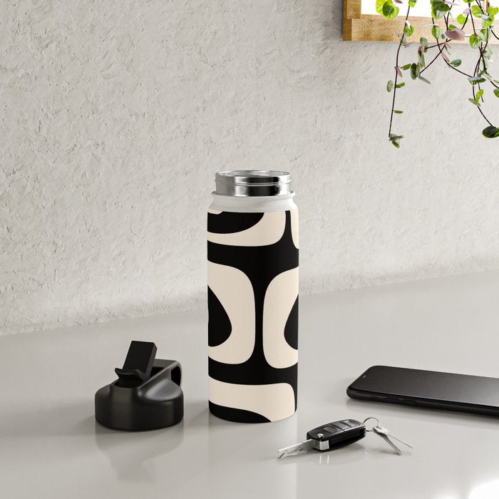 Mid Century Modern Piquet Abstract Pattern in Black and Almond Cream Water Bottle Gallery Image 5