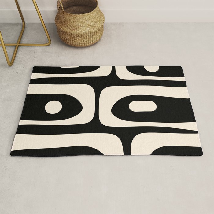 Mid Century Modern Piquet Abstract Pattern in Black and Almond Cream Rug Gallery Image 1