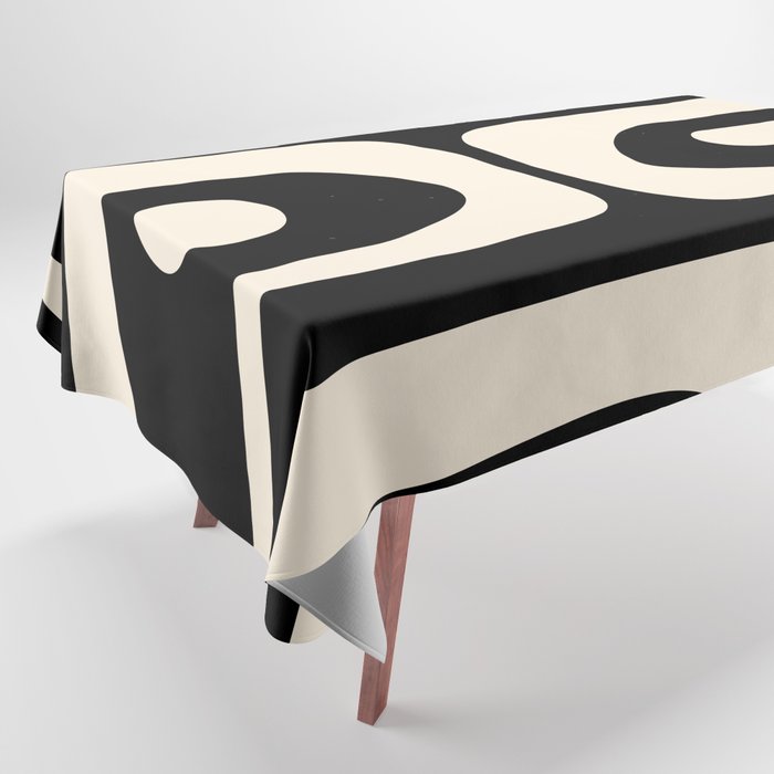 Mid Century Modern Piquet Abstract Pattern in Black and Almond Cream Tablecloth Gallery Image 1