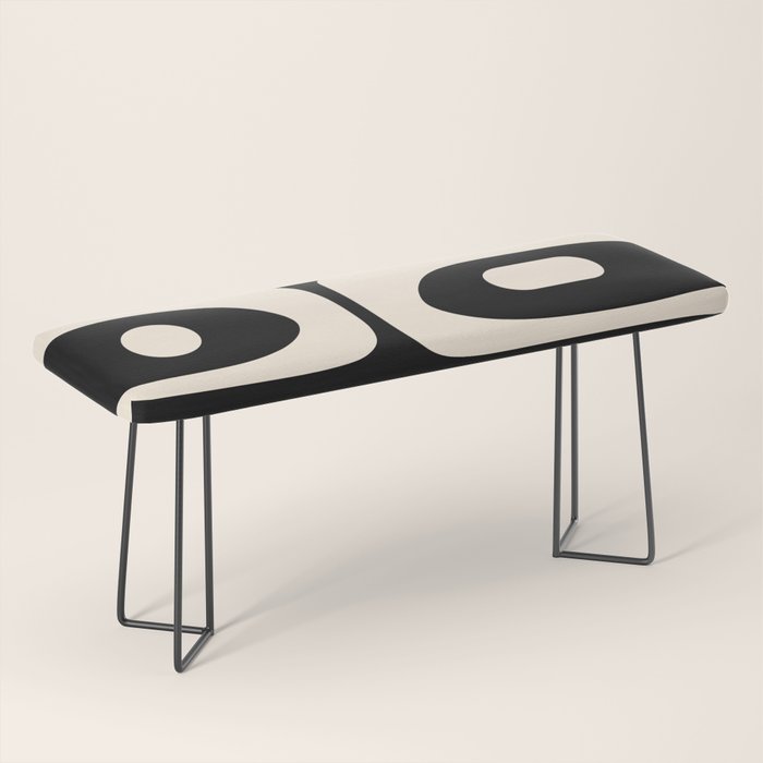 Mid Century Modern Piquet Abstract Pattern in Black and Almond Cream Bench Gallery Image 1