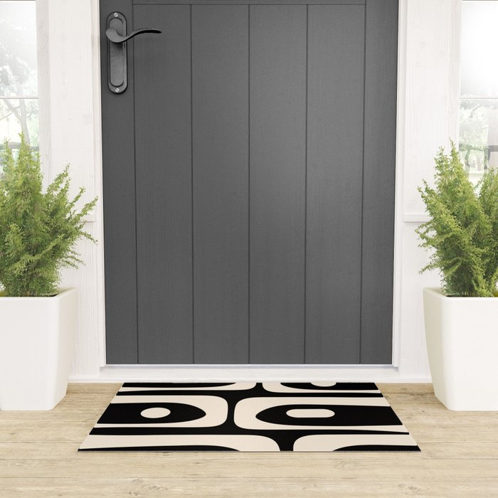 Mid Century Modern Piquet Abstract Pattern in Black and Almond Cream Welcome Mat Gallery Image 3