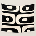 Mid Century Modern Piquet Abstract Pattern in Black and Almond Cream Wall Tapestry Gallery Image 4