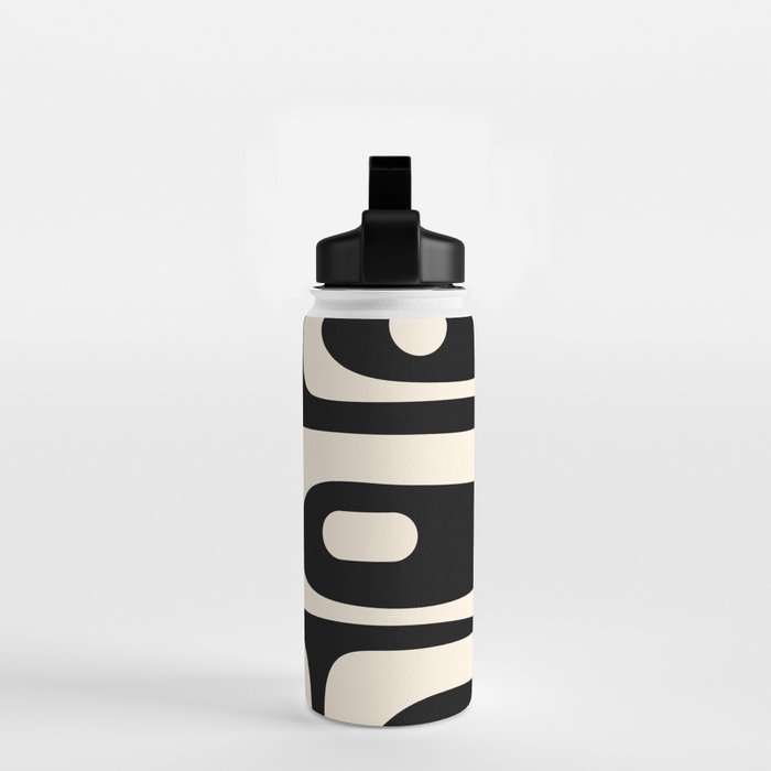 Mid Century Modern Piquet Abstract Pattern in Black and Almond Cream Water Bottle Gallery Image 2