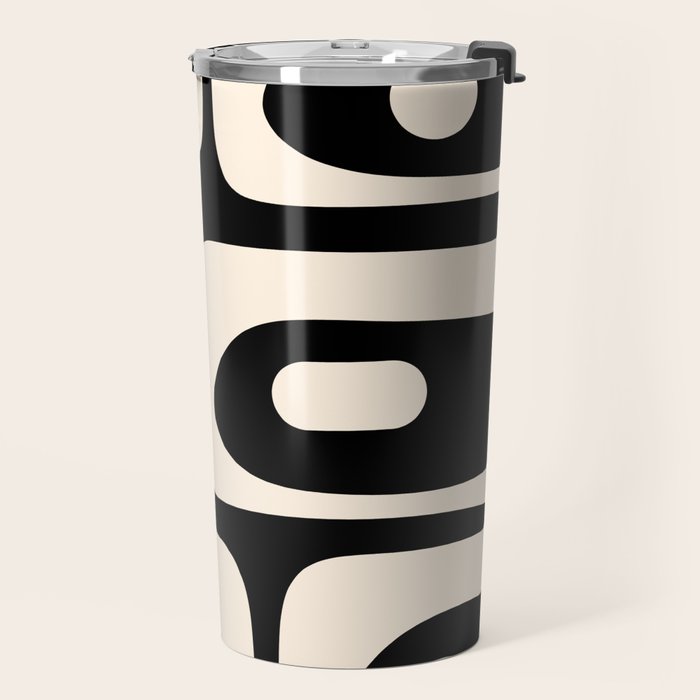 Mid Century Modern Piquet Abstract Pattern in Black and Almond Cream Travel Mug Gallery Image 2