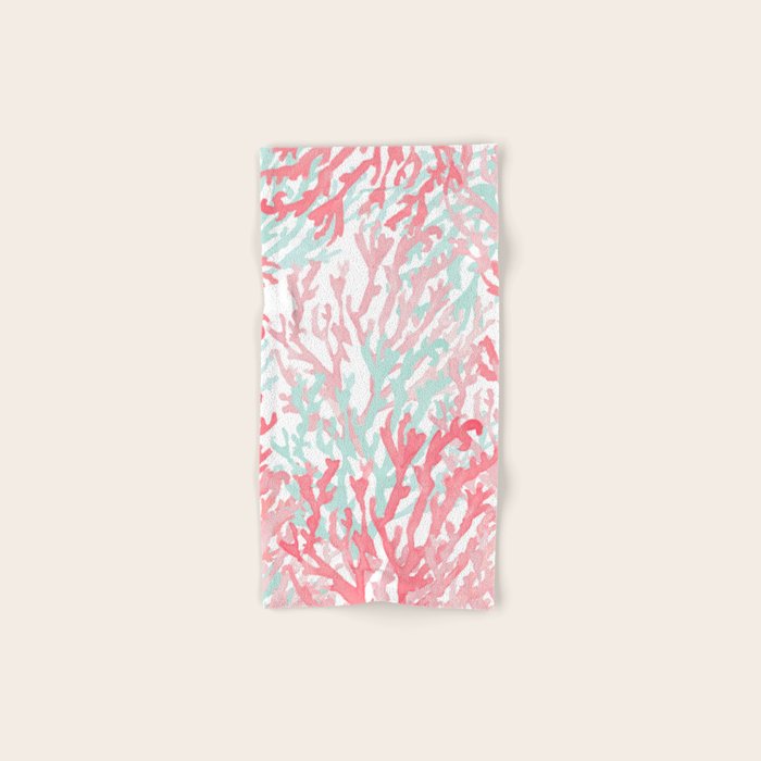 Modern hand painted coral pink teal reef coral floral Bath Towel Gallery Image 1