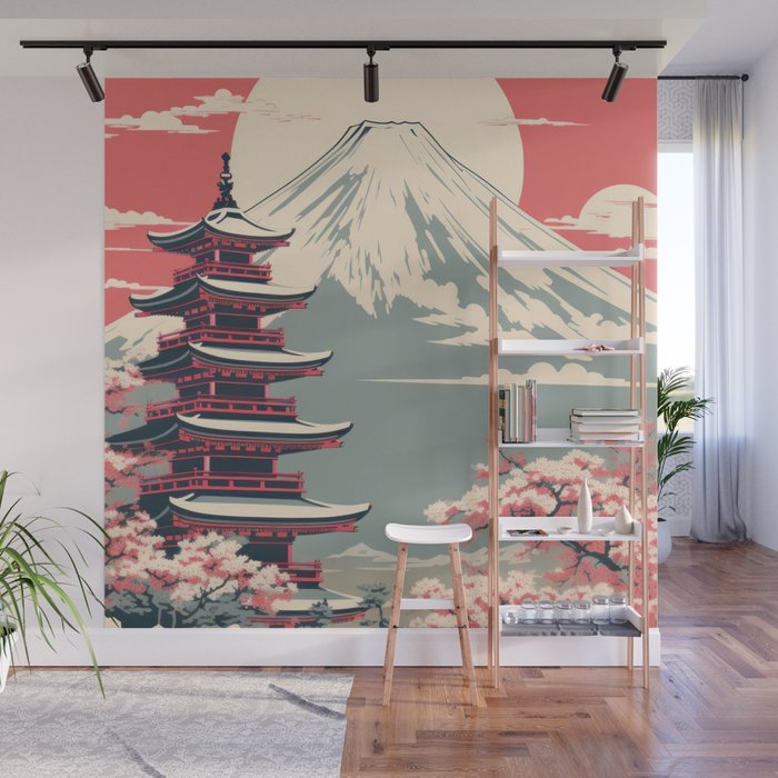 Cherry Blossom Fuji Shrine Wall Mural Gallery Image 1