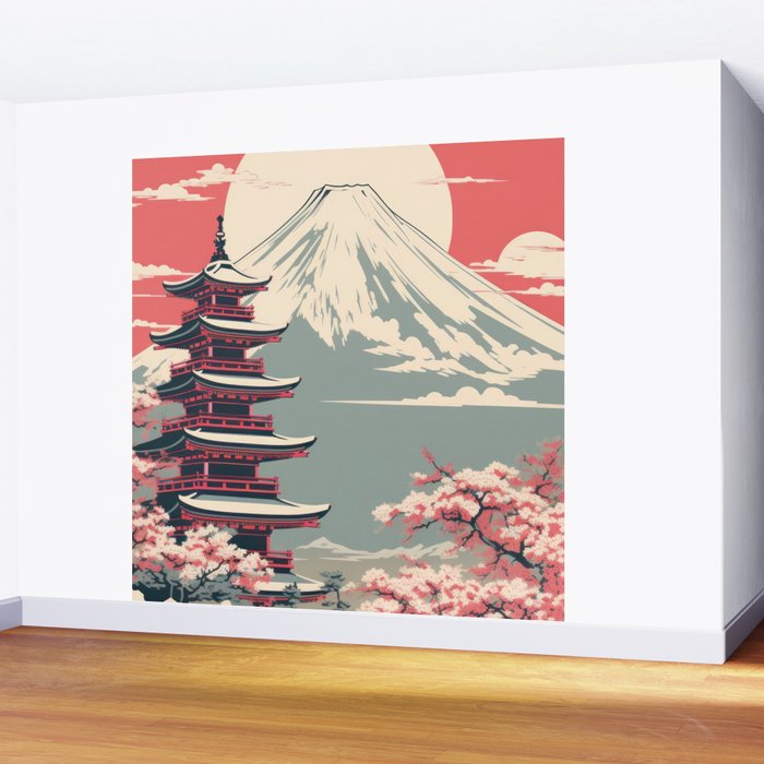 Cherry Blossom Fuji Shrine Wall Mural Gallery Image 2