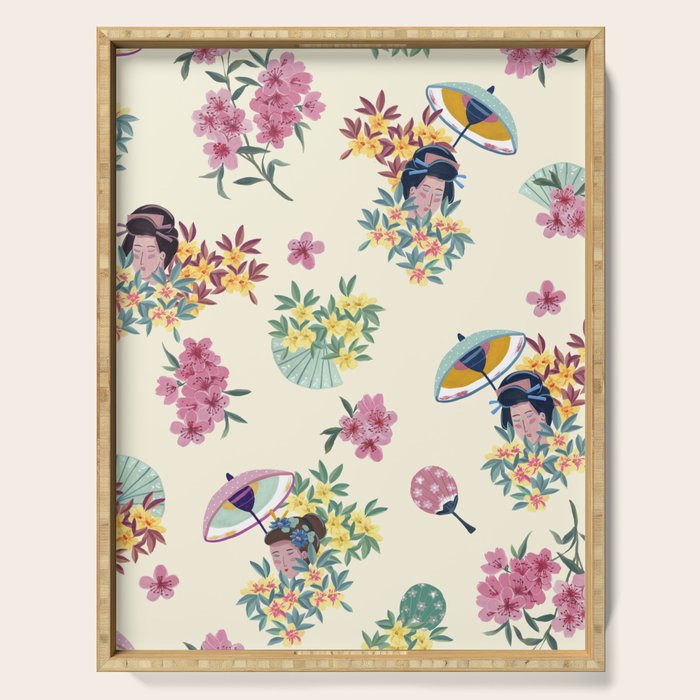 Pastel pink oriental pattern Serving Tray Gallery Image 1