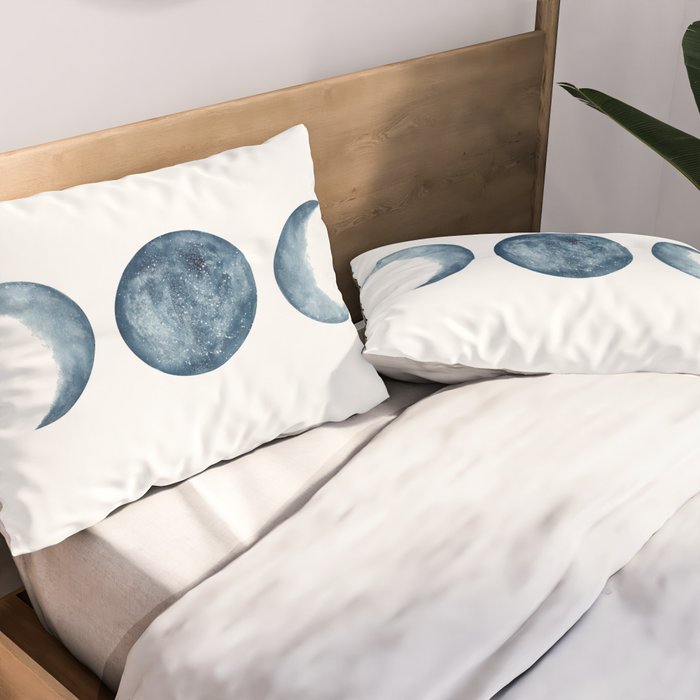 Blue Moon Phases Watercolor Pillow Sham Gallery Image 2