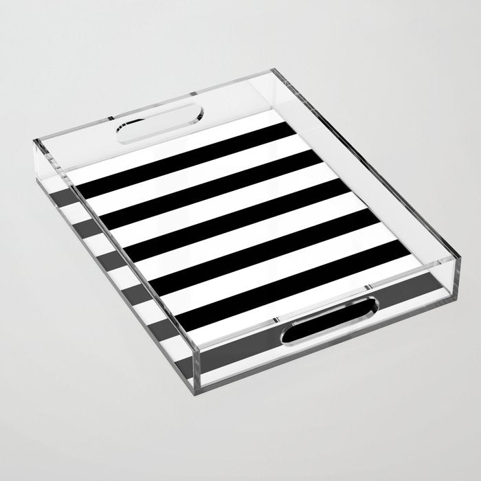 Black and White Horizontal Stripes Acrylic Tray Gallery Image 1