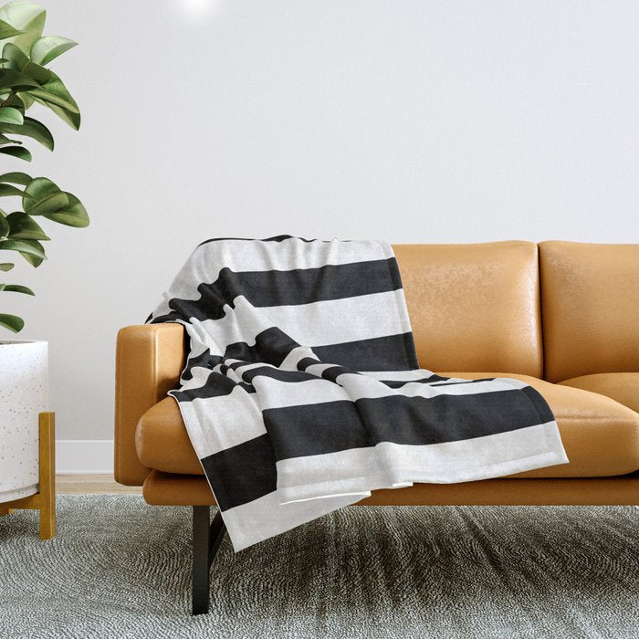 Black and White Horizontal Stripes Throw Blanket Gallery Image 1