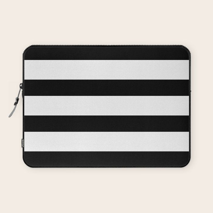 Black and White Horizontal Stripes Laptop Sleeve Gallery Image 1