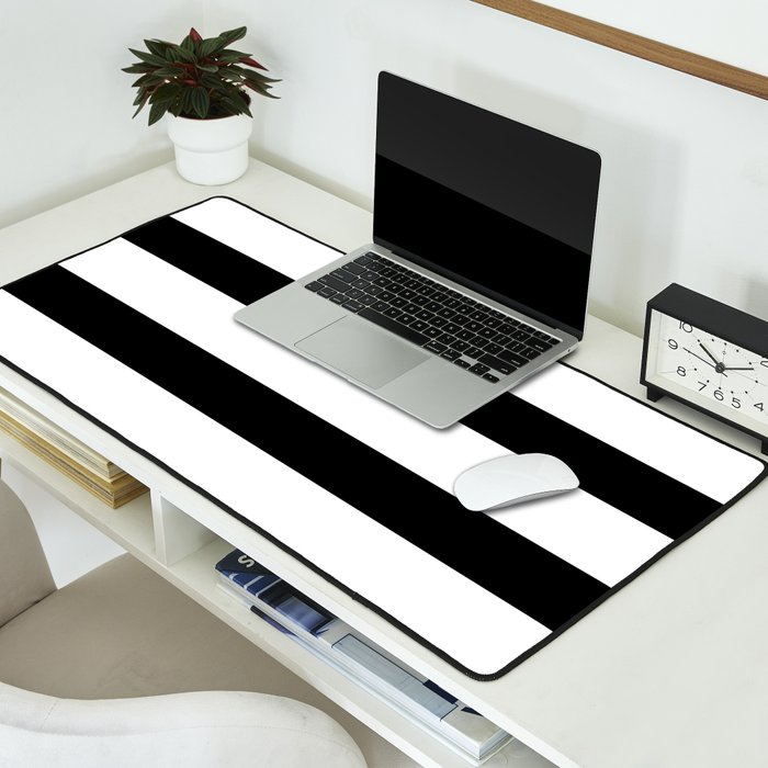 Black and White Horizontal Stripes Desk Mat Gallery Image 2