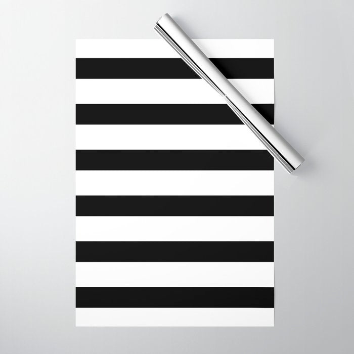 Black and White Horizontal Stripes Wrapping Paper Gallery Image 1