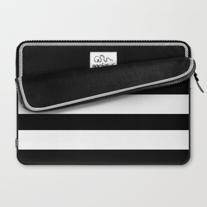 Black and White Horizontal Stripes Laptop Sleeve Gallery Image 2