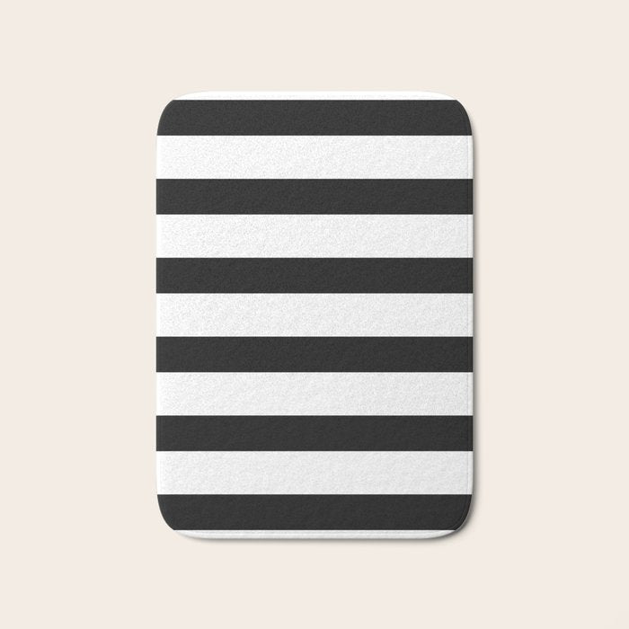 Black and White Horizontal Stripes Bath Mat Gallery Image 1
