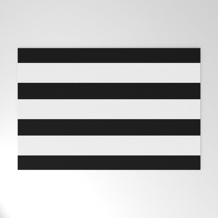Black and White Horizontal Stripes Welcome Mat Gallery Image 1