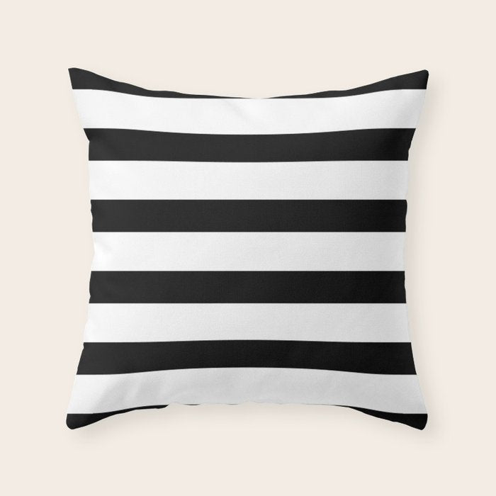 Black and White Horizontal Stripes Throw Pillow Gallery Image 6