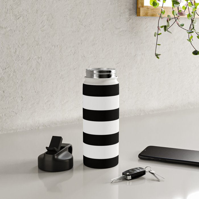 Black and White Horizontal Stripes Water Bottle Gallery Image 4