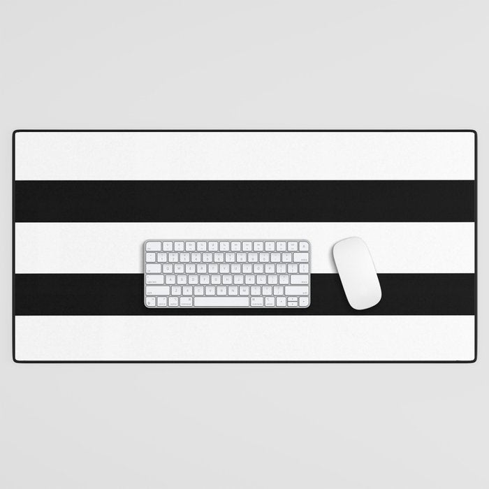 Black and White Horizontal Stripes Desk Mat Gallery Image 1