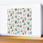 Skating retro winter snow landscape Wall Mural Gallery Image 2