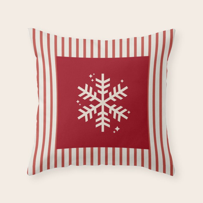 Snowflake Red Striped Throw Pillow Gallery Image 6