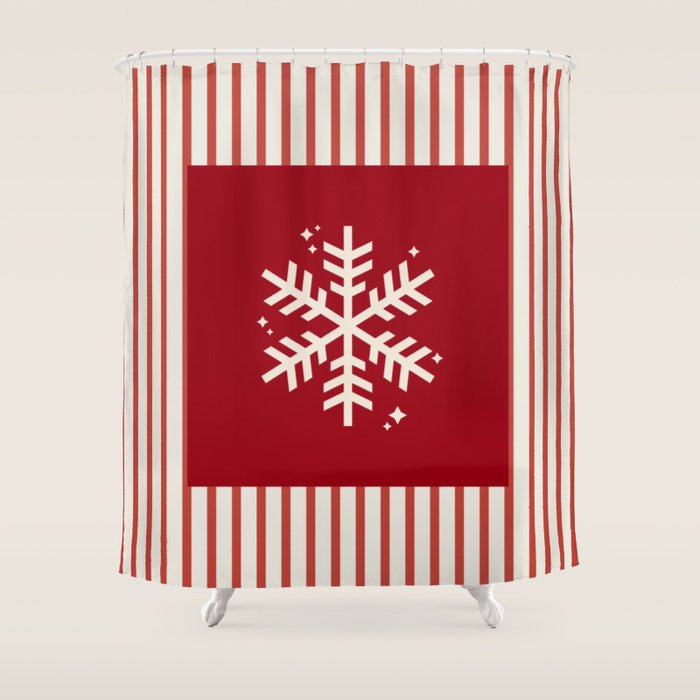 Snowflake Red Striped Shower Curtain Gallery Image 1